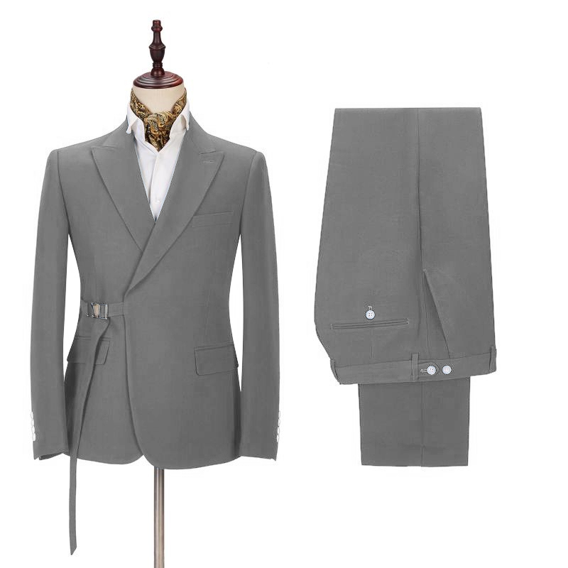 Dark Gray Buckle Button Men's Formal Suit 2