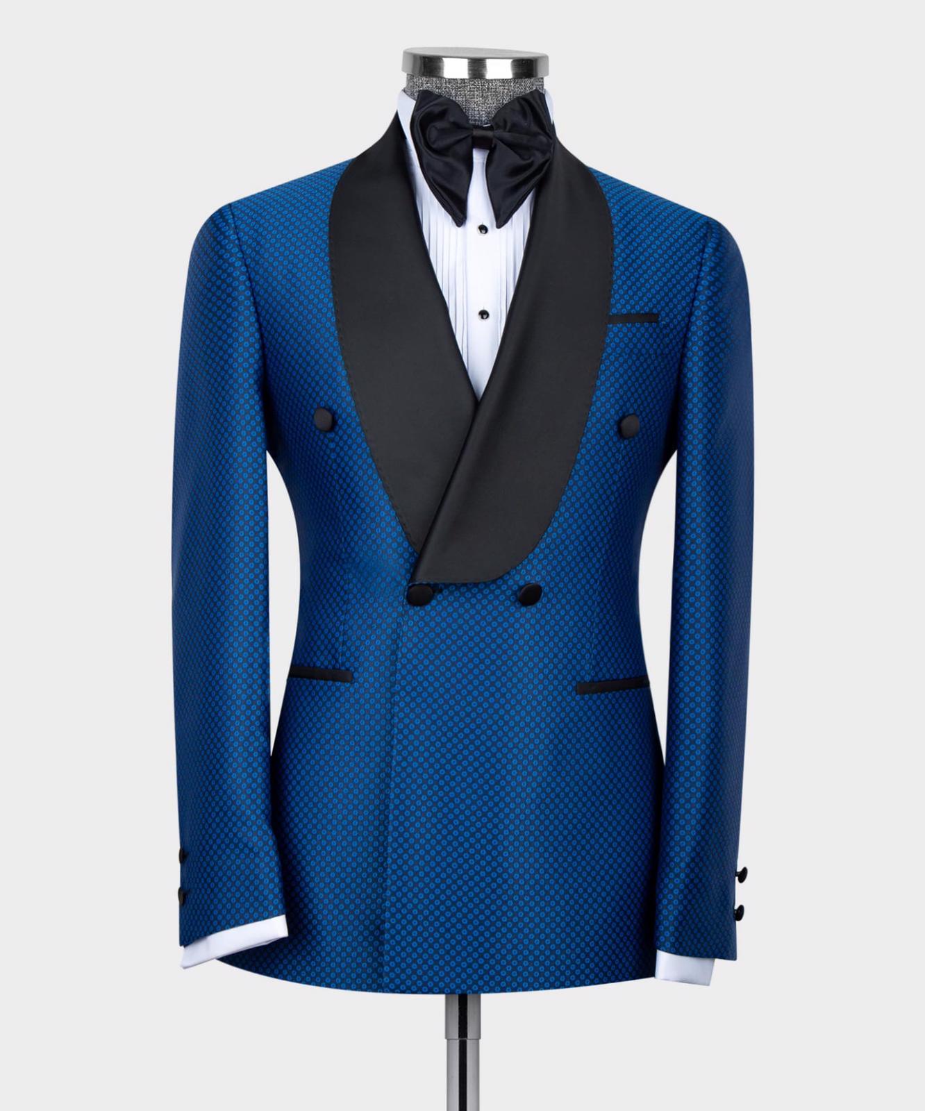 Royal Blue Shawl Lapel Double Breasted Best Fitted Men Suit 4