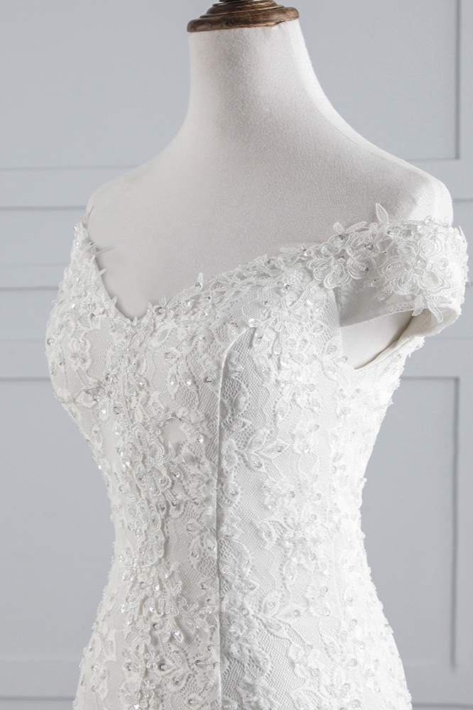 Mermaid Off-the-shoulder Sweetheart Neck Sleeveless Floor-length Lace Bridal Dress With Lace 5