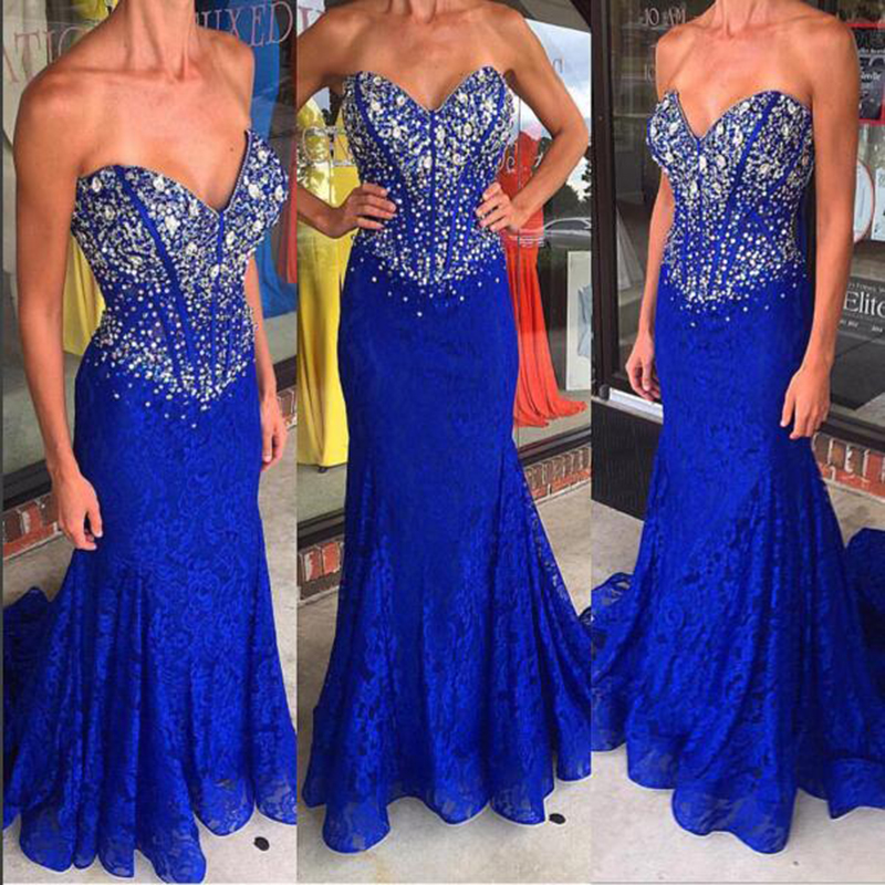 Mermaid Sweetheart Neck Sleeveless Sweep / Brush Train Evening Gown With Crystal 2