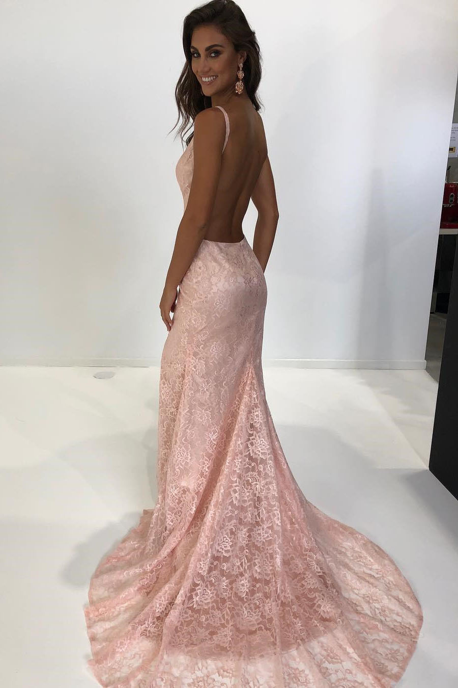 Mermaid Spaghetti Straps Sleeveless Sweep / Brush Train Formal Dress With Lace 2