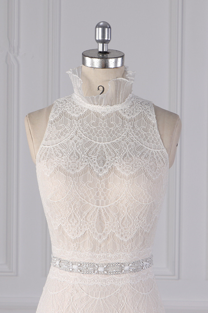 Mermaid High Neck Sleeveless Floor-length Tulle Bridal Gown With Beading 4