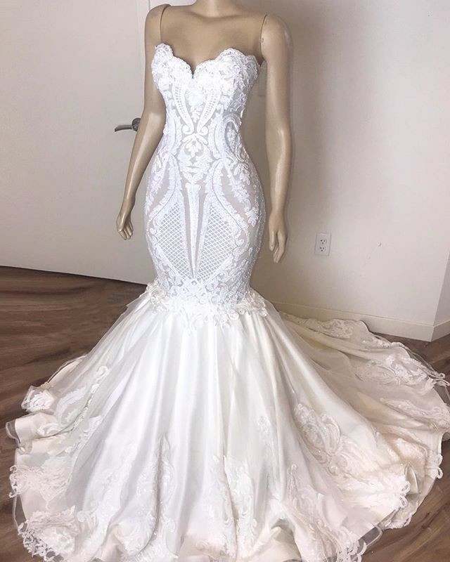 Mermaid Strapless Sleeveless Sweep / Brush Train Bridal Gown With Appliques 3