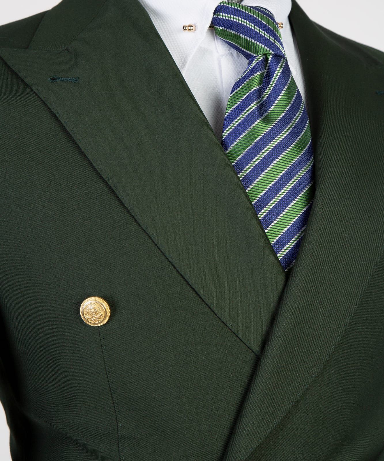 Dark Green Double Breasted Men Suit with Peaked Lapel 2