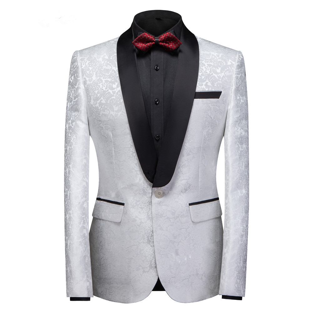 White Jacquard One Button Wedding Suit 4