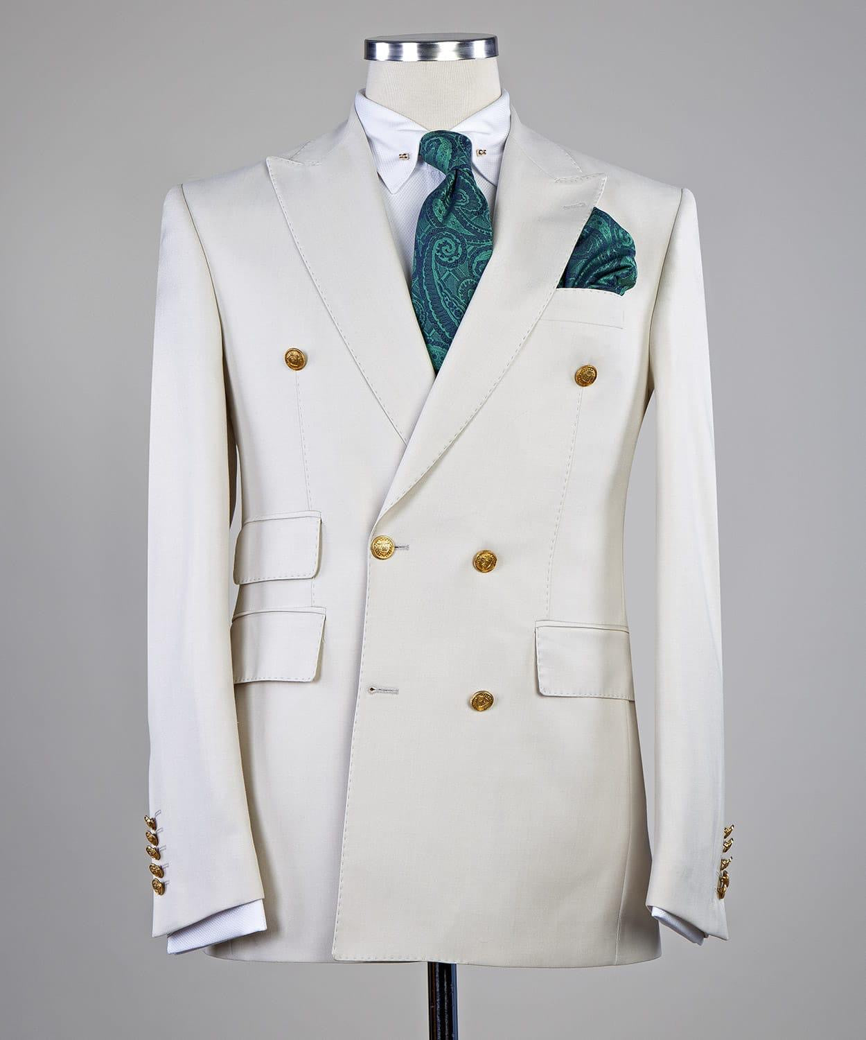 White Double Breasted Men Suit with Peaked Lapel 3