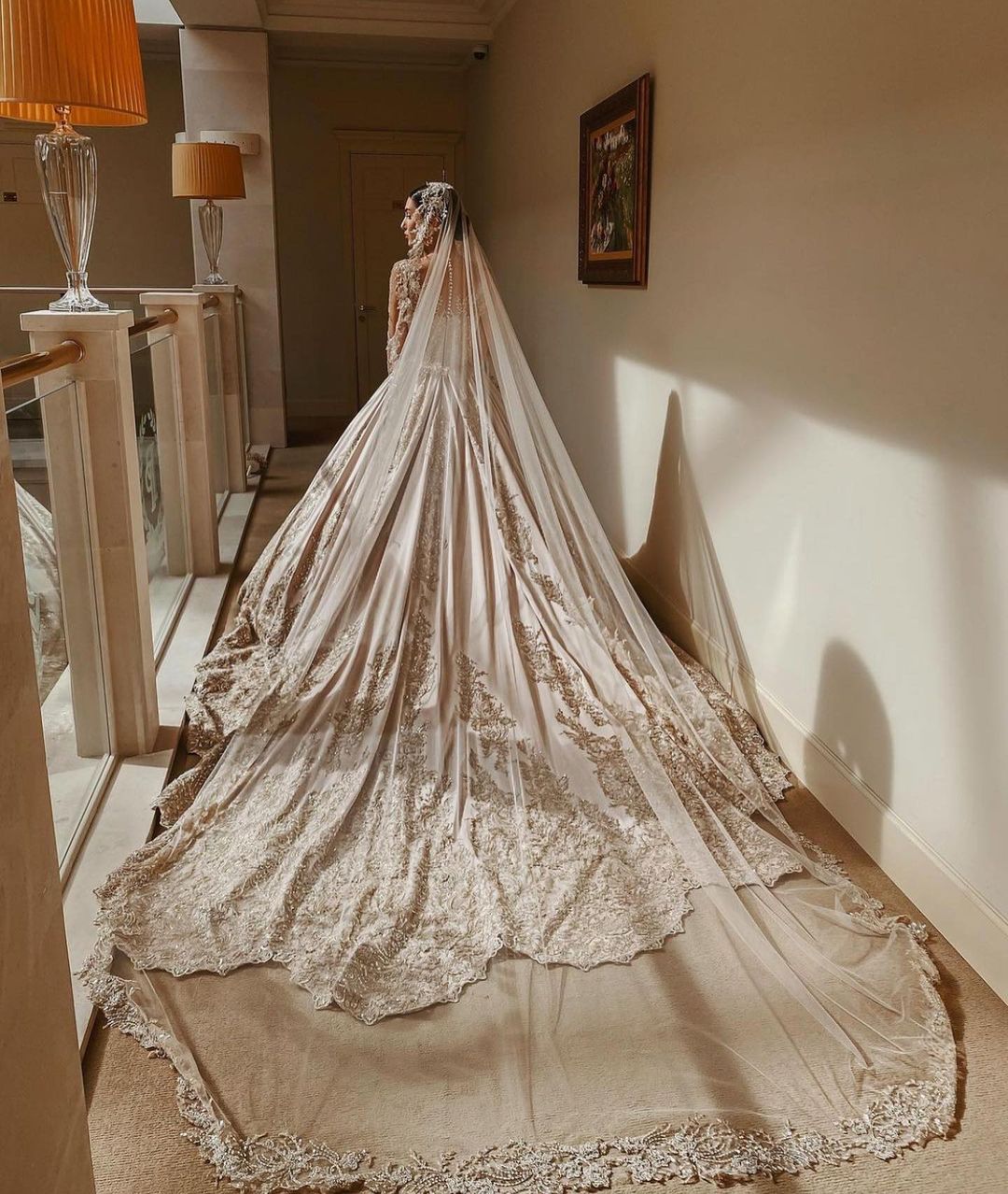 Jewel Neck Long Sleeves Chapel Train Satin Bridal Dress With Lace 2