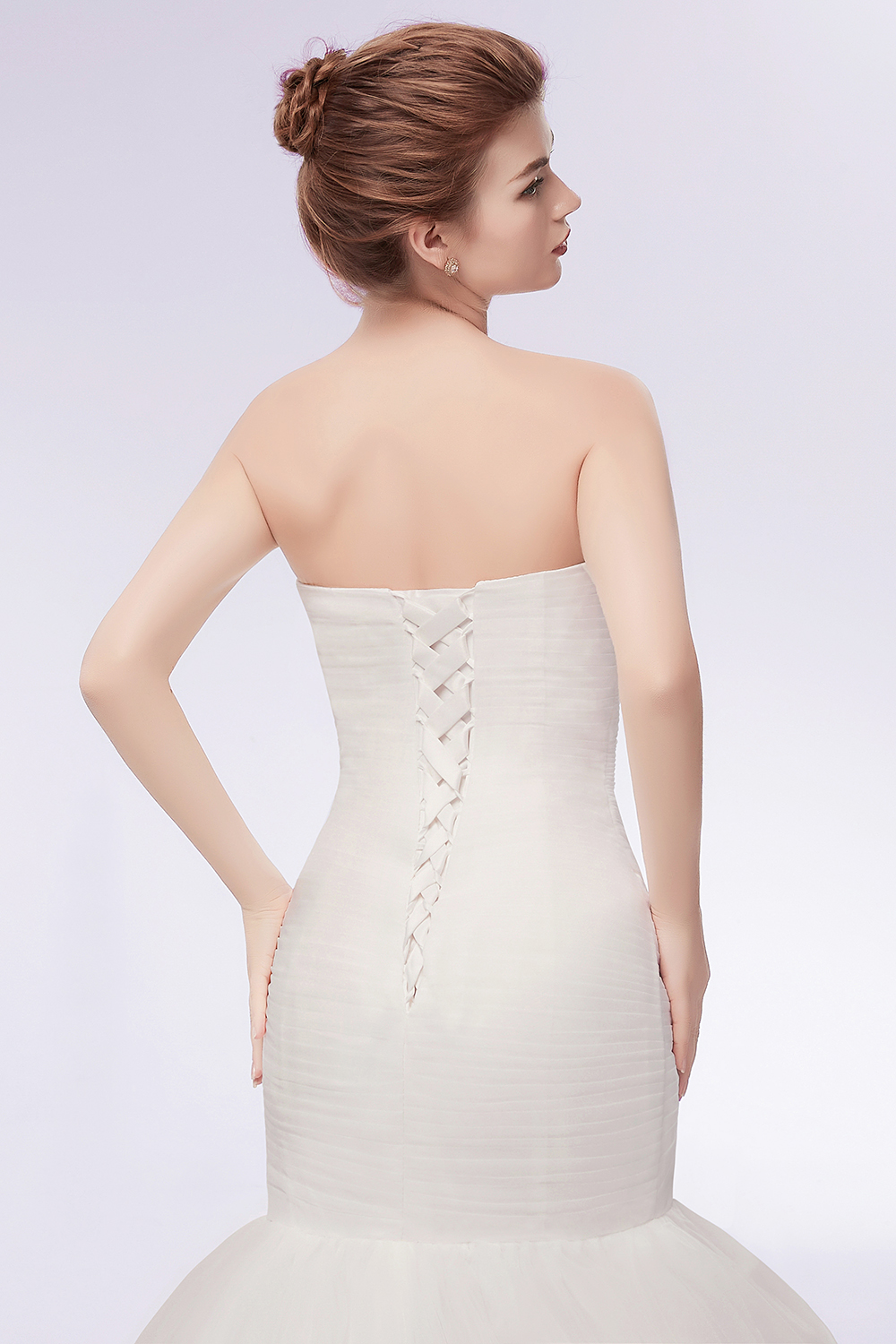 Mermaid Strapless Sweetheart Neck Sleeveless Court Train 100D Chiffon Bridal Gown With Ruffles 3