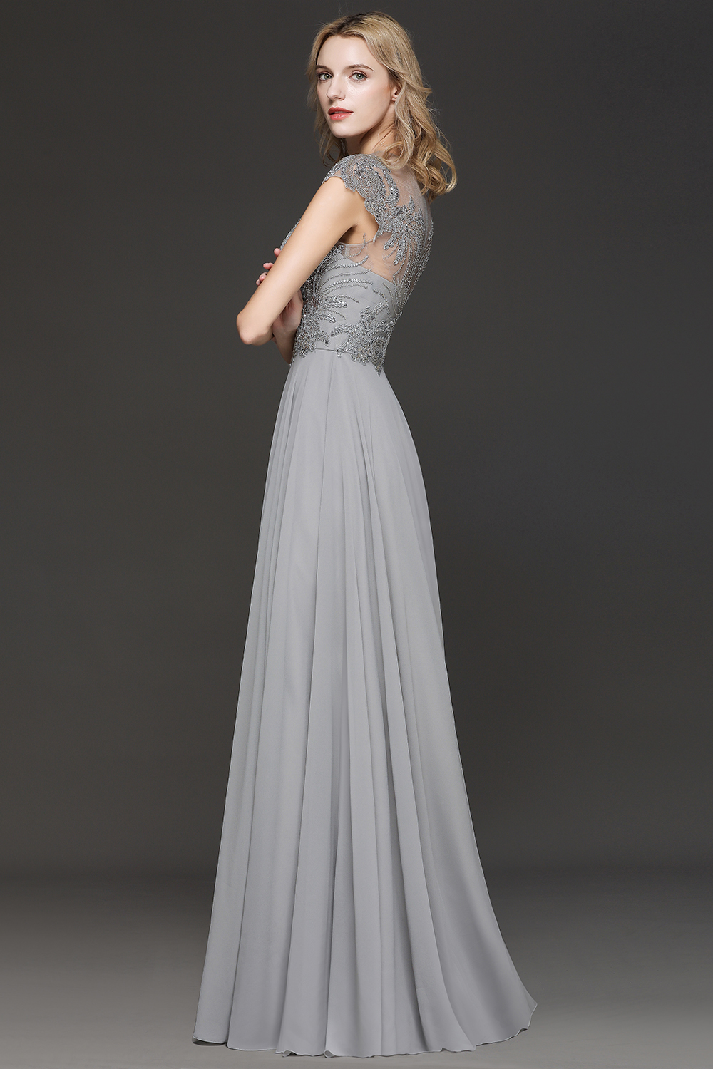 A-line Jewel Neck Sleeveless Sweep / Brush Train Bridesmaid Gown With Crystal 3