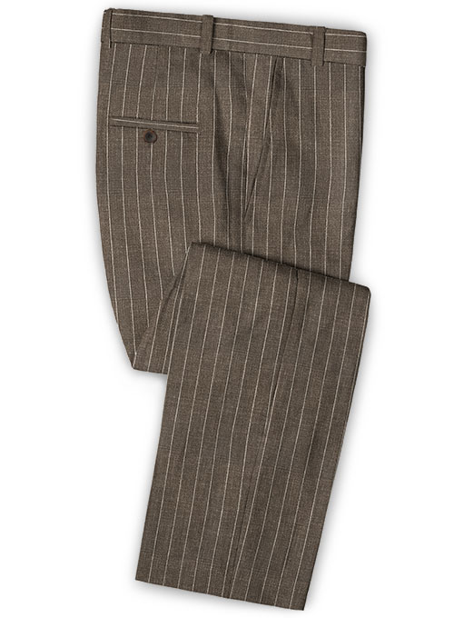 Brown Striped Linen Men Suits 3