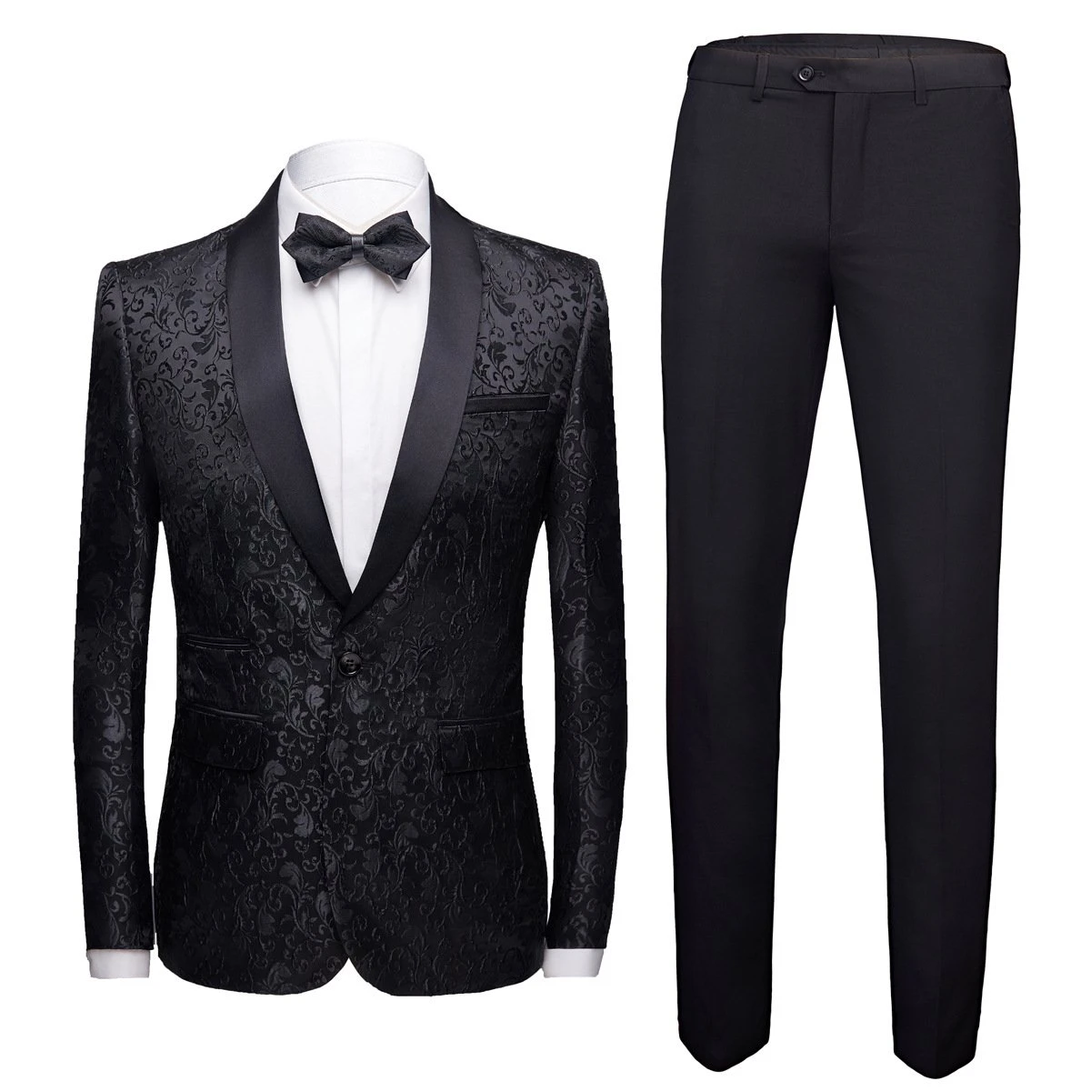 Black Jacquard Shawl Lapel Wedding Groom Tuxedo 3