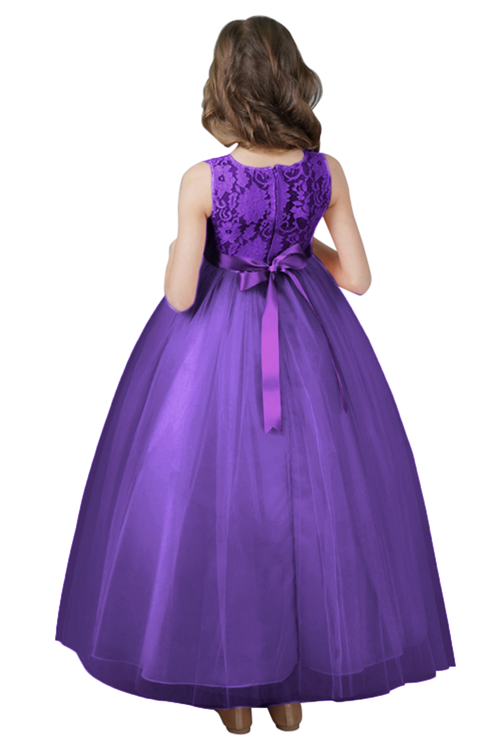 A-line Jewel Neck Sleeveless Floor-length Flower Girl Dress 9