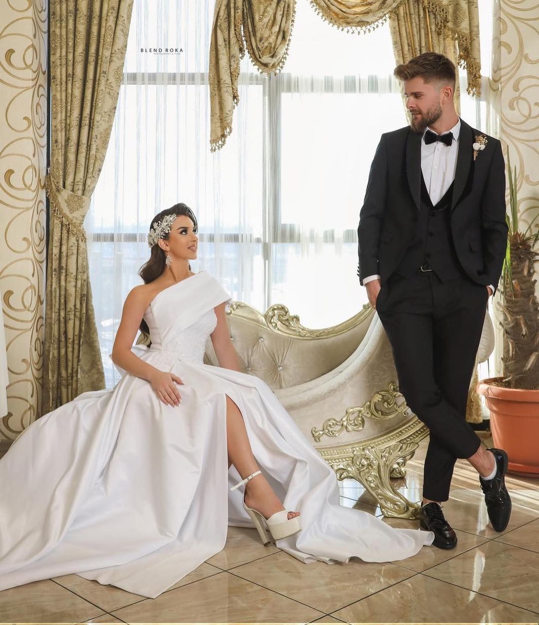 A-line One Shoulder Sleeveless Chapel Train Satin Wedding Gown With Beading 4