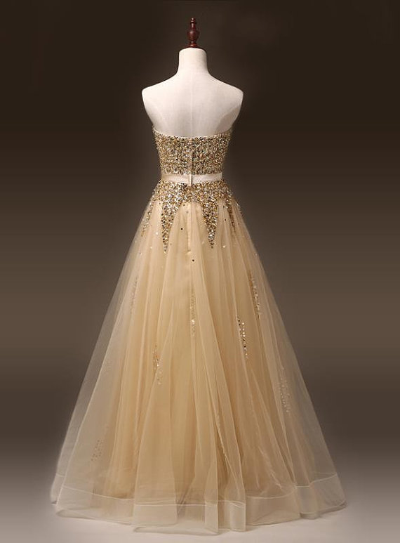 A-line Sweetheart Neck Sleeveless Floor-length Organza Evening Dress With Sequins 4