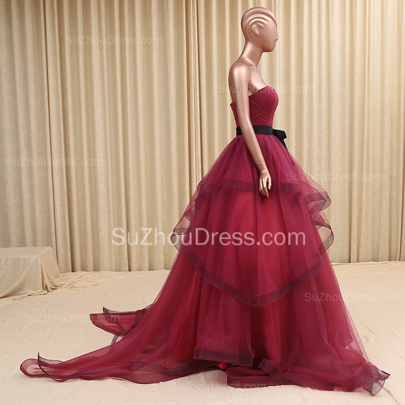 Ball Gown Sweetheart Neck Sleeveless Floor-length Tulle Evening Dress With Ruffles 2