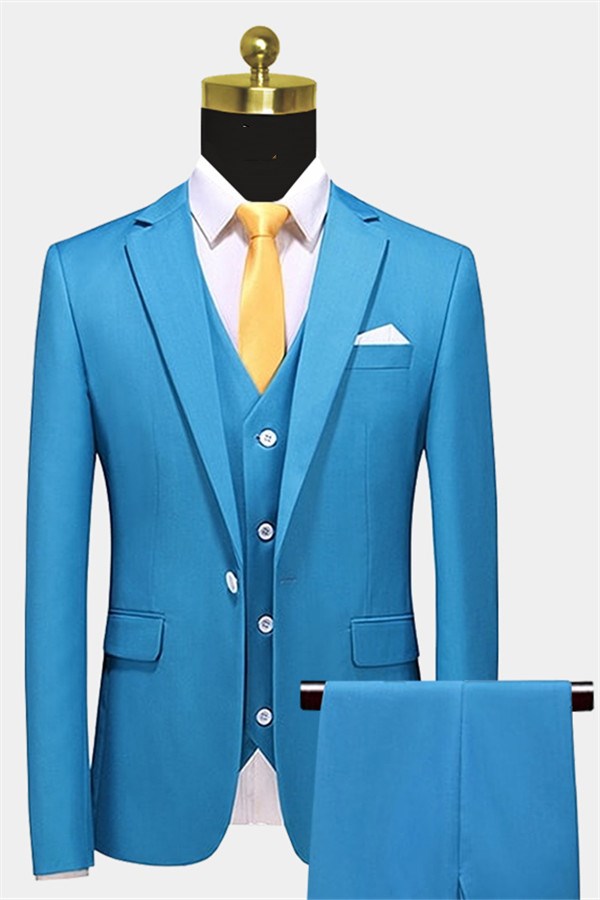 Light Blue Single Breasted Prom Suit with Notched Lapel 1