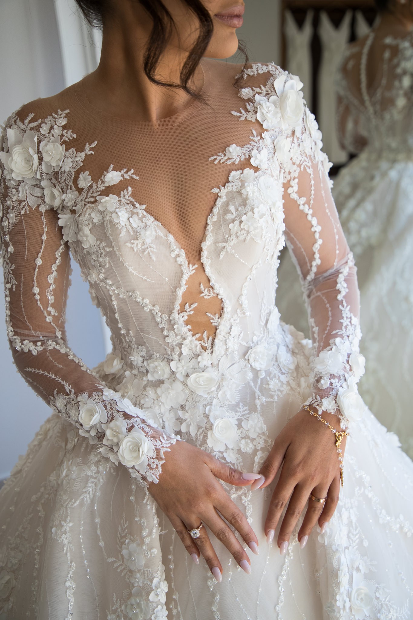 A-line V-neck Court Train Bridal Gown With Appliques 3
