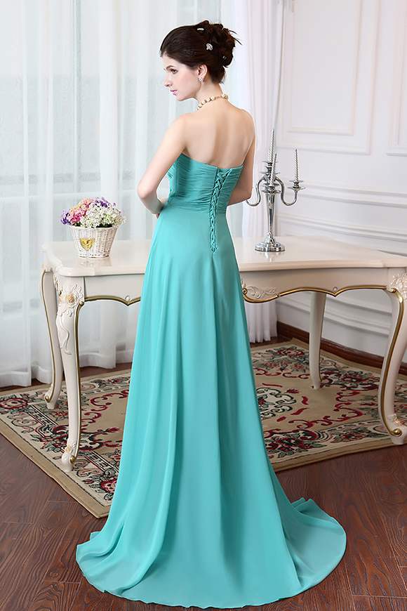 A-line Sweetheart Neck Sleeveless Floor-length 100D Chiffon Evening Gown With Beading 2