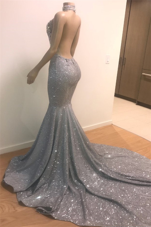 Mermaid Halter-neck Sleeveless Floor-length Evening Gown With Sequins 2