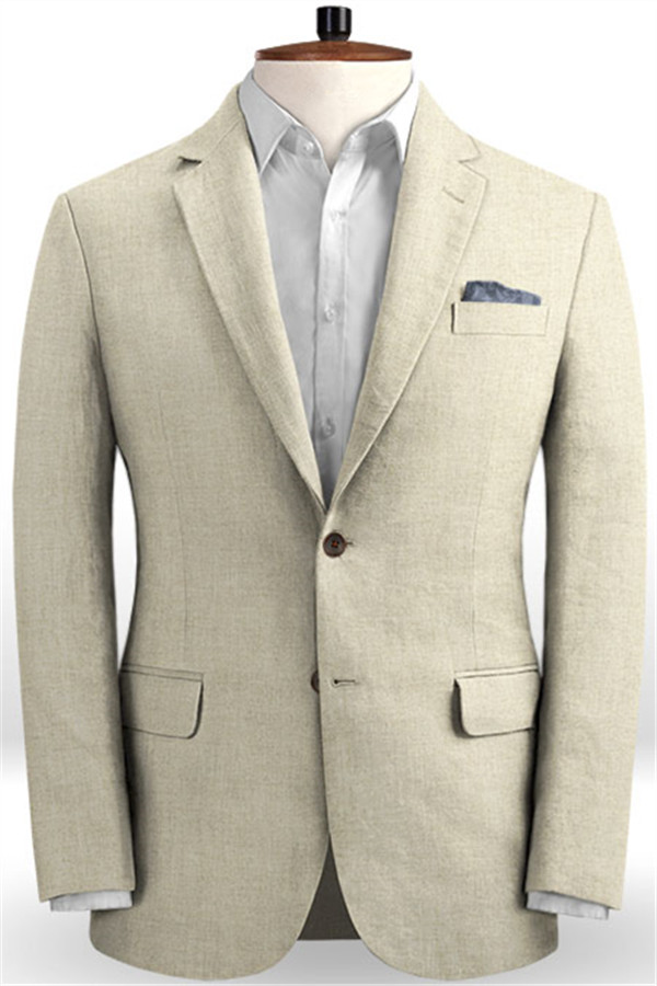 [Khaki Linen Men Suit 1