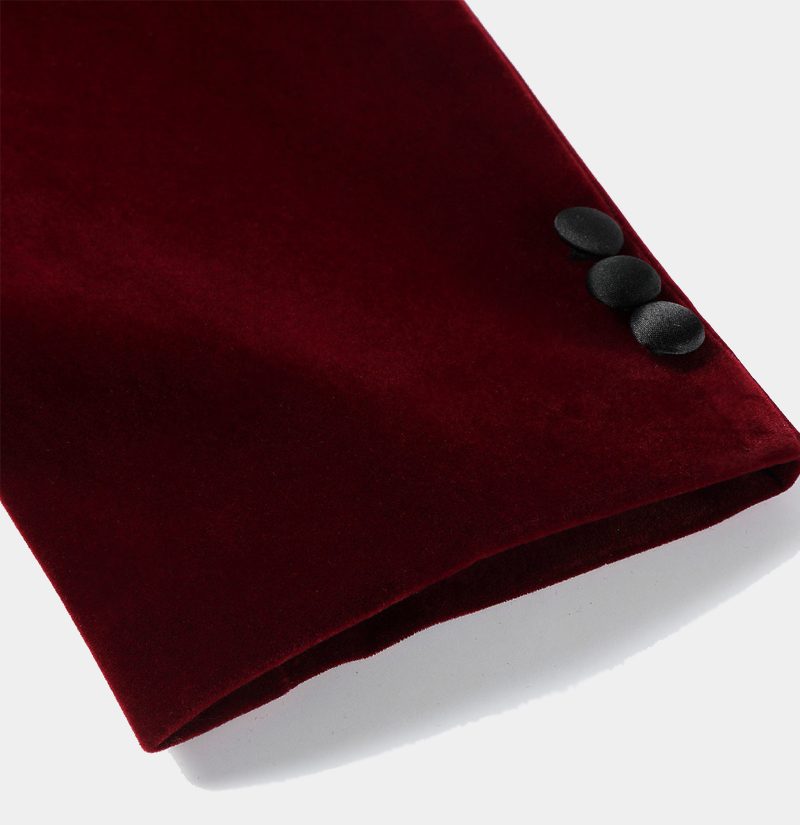 Burgundy Velvet Two-Piece Suit with Shawl Lapel 4