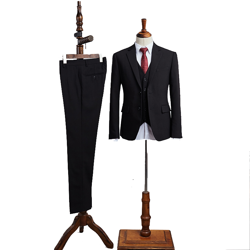 All Black 3 Pieces Notched Lapel Slim Fit Business Suit 2