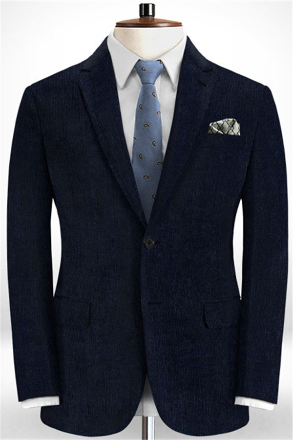 Navy Blue Corduroy Men Suits 1