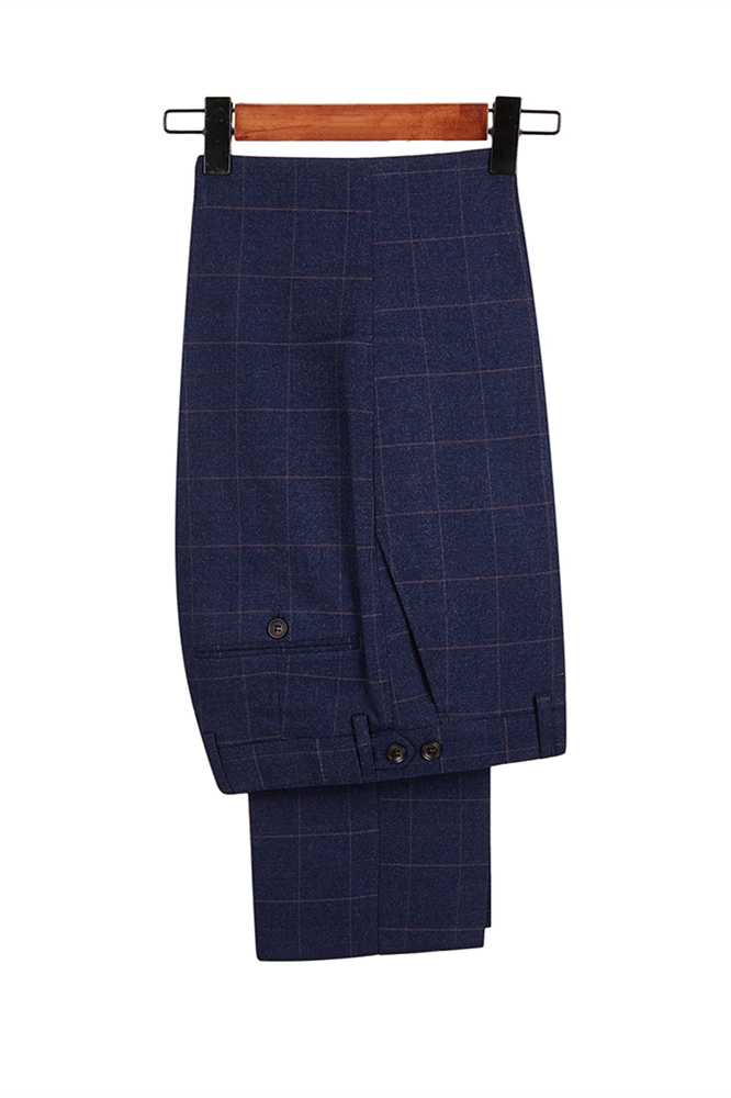 Blue Plaid 3 Piece Double Breasted Men's Suit 4