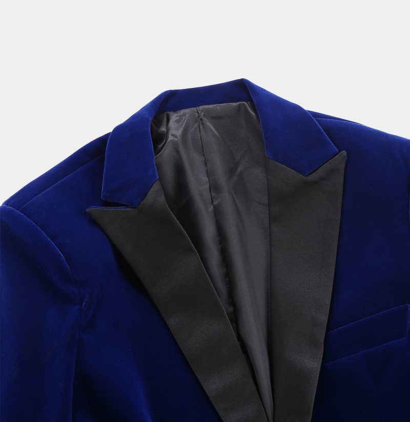 Royal Blue Velvet Prom Tuxedo with Peak Lapel 3