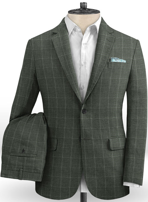 Olive Green Plaid Men Suit 2