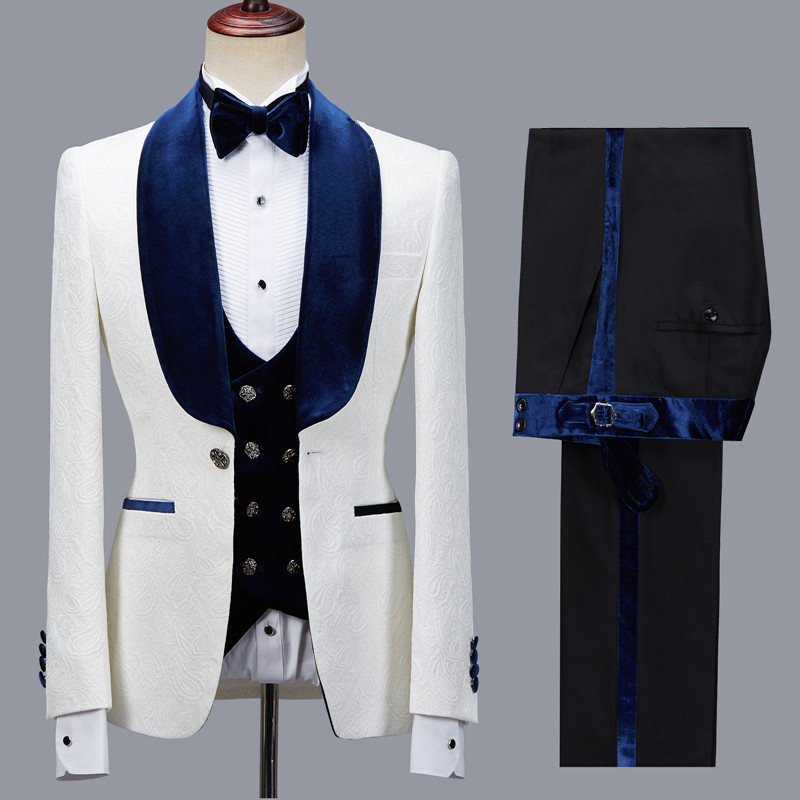 White Jacquard Shawl Lapel Men's Suit for Wedding 3