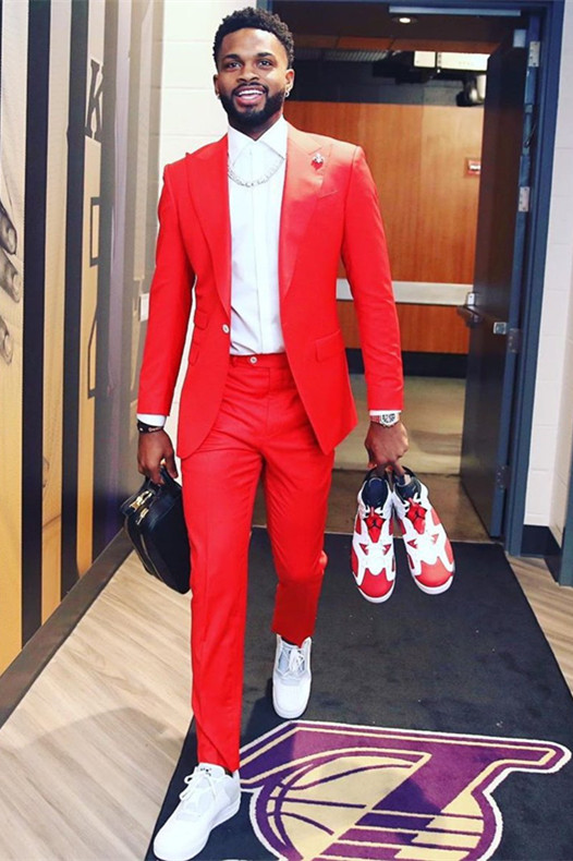 Red Peaked Lapel One Button Prom Men Suit 1