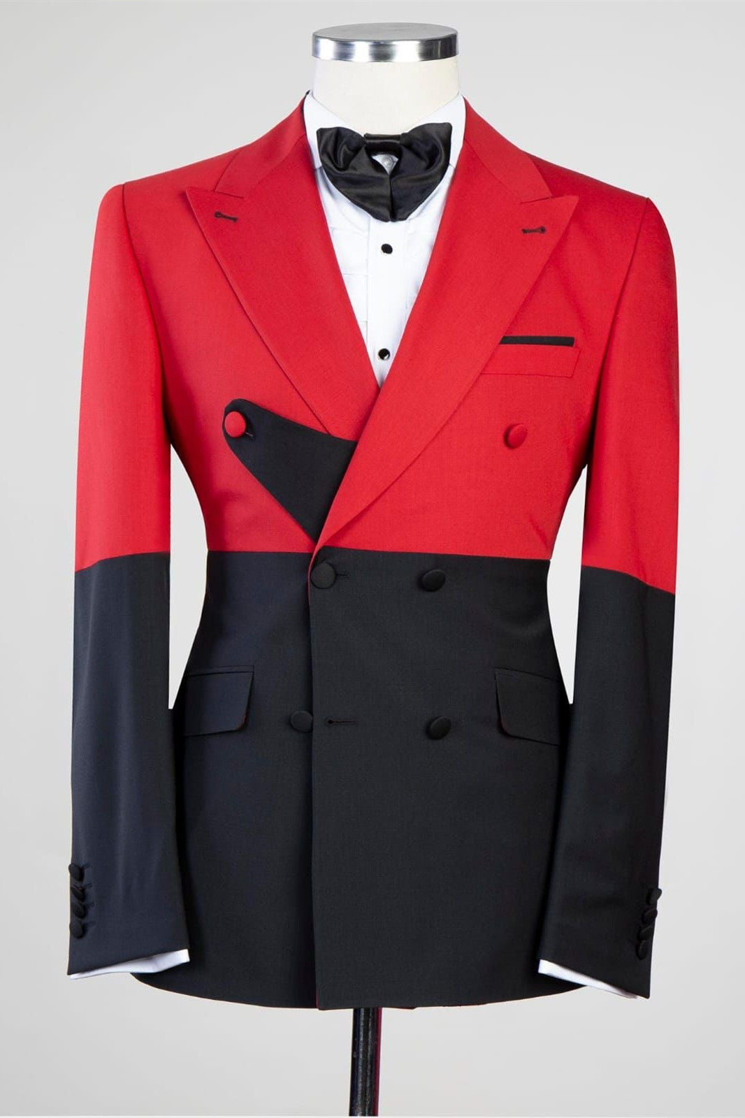 Red And Black Double Breasted Close Fitting Men Suit 1