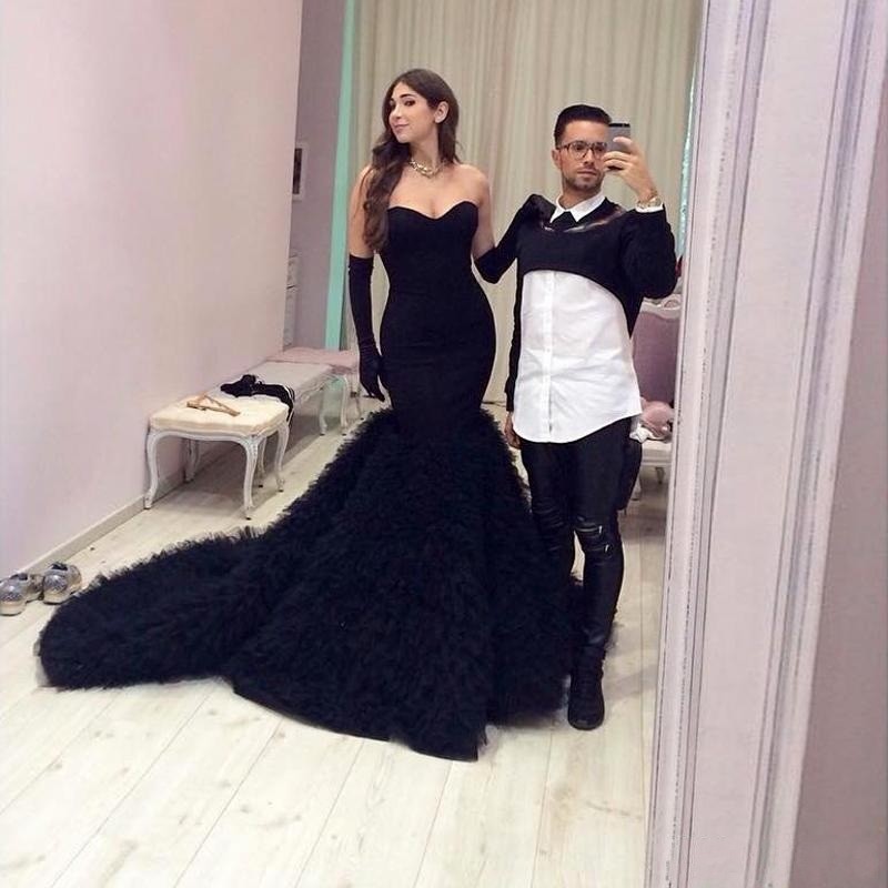 Mermaid Sweetheart Neck Sleeveless Tulle Formal Wear With Sweep / Brush Train 2