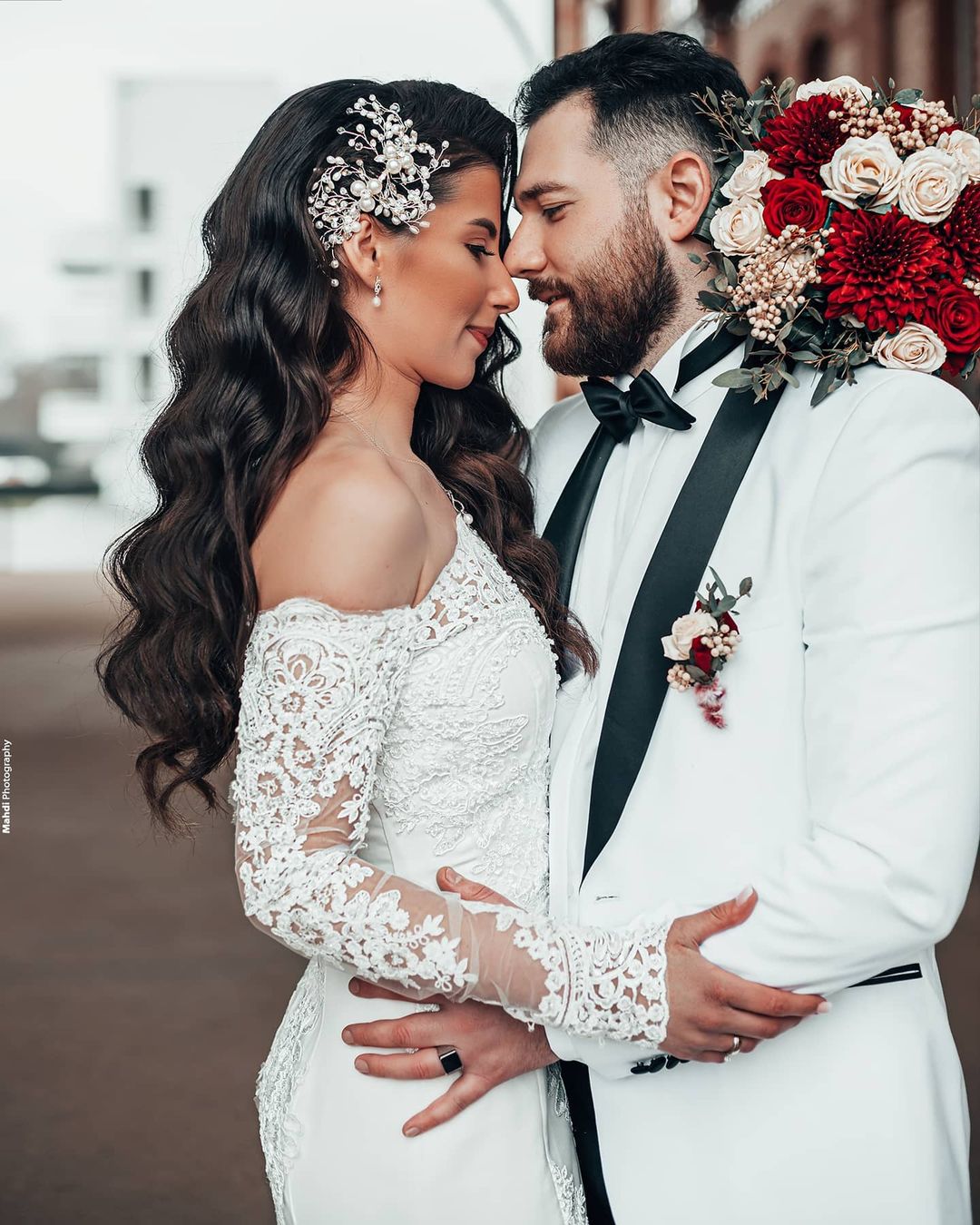 Mermaid Off-the-shoulder Long Sleeves Chapel Train Satin Bridal Gown With Lace 3