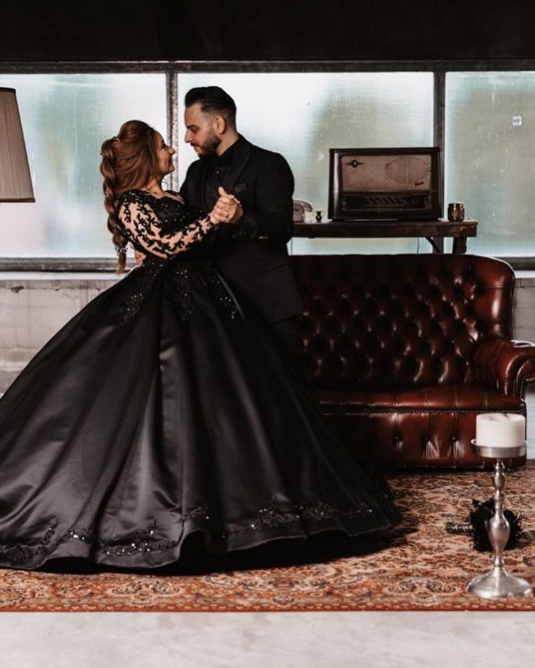 Ball Gown Jewel Neck Long Sleeves Chapel Train Satin Wedding Gown With Appliques 2