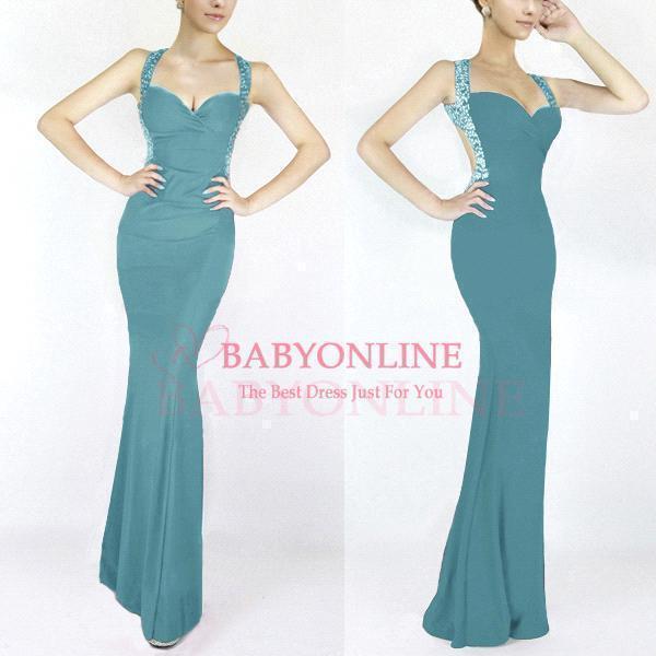 Mermaid Straps Sleeveless Sweep / Brush Train Spandex Evening Dress With Beading 11
