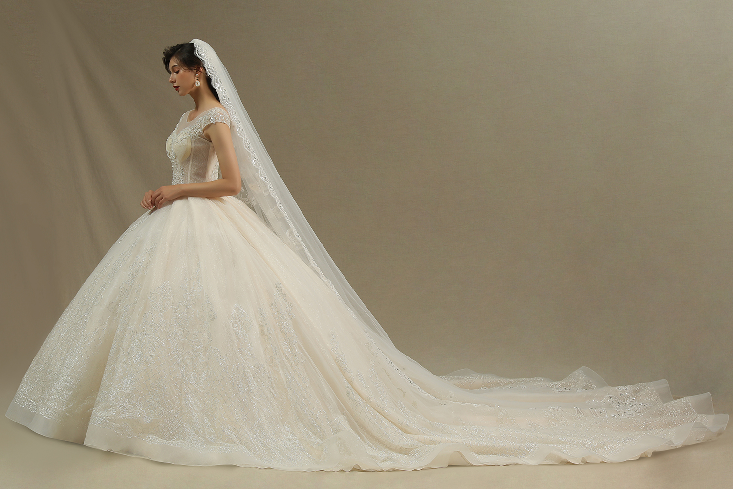 A-line Jewel Neck Sleeveless Cathedral Train Tulle Bridal Gown With Lace 2