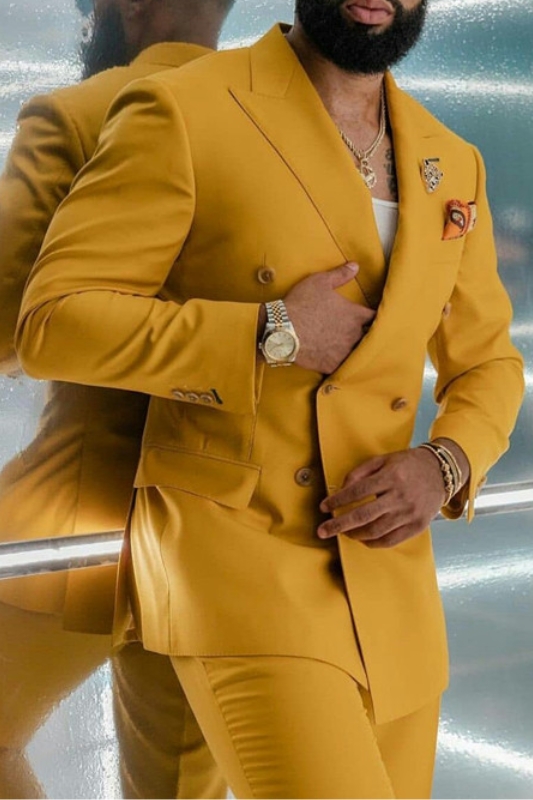Yellow Double Breasted Men's Suit for Prom 2