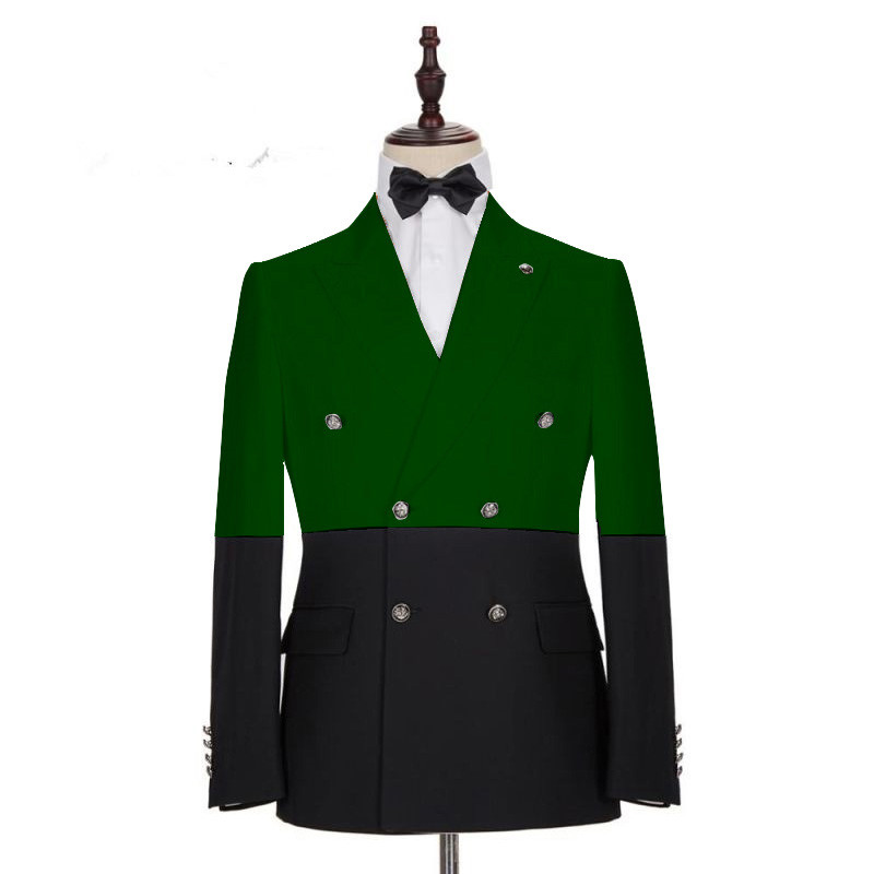 Dark Green and Black Bespoke Slim Fit Double Breasted Men's Suit 2