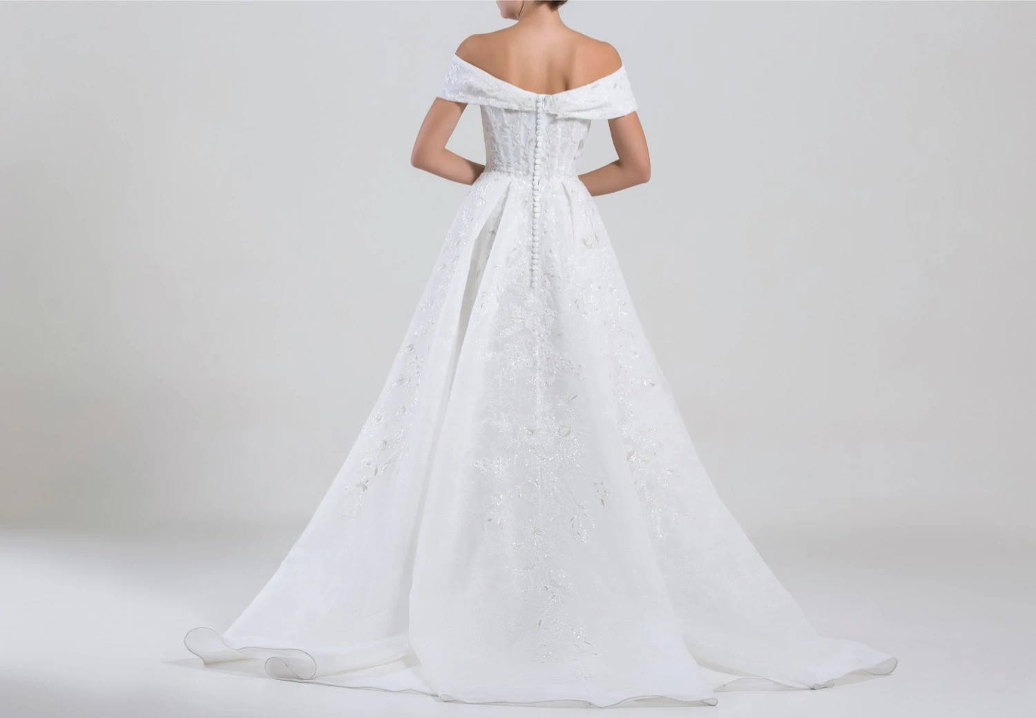 A-line Off-the-shoulder Cap Sleeves Floor-length Lace Bridal Attire With Split Front 3