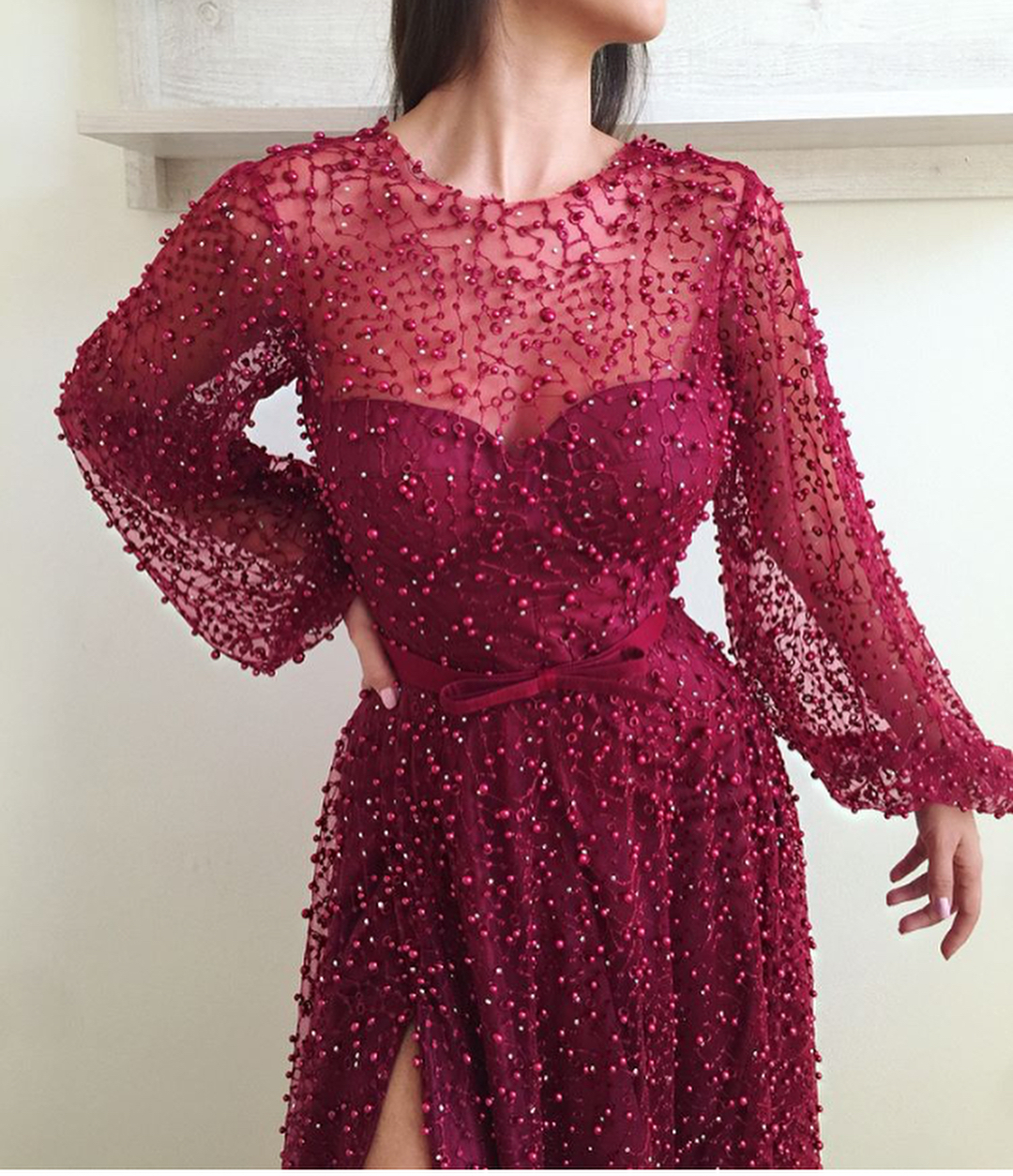 A-line Jewel Neck Floor-length Evening Gown With Beading 2