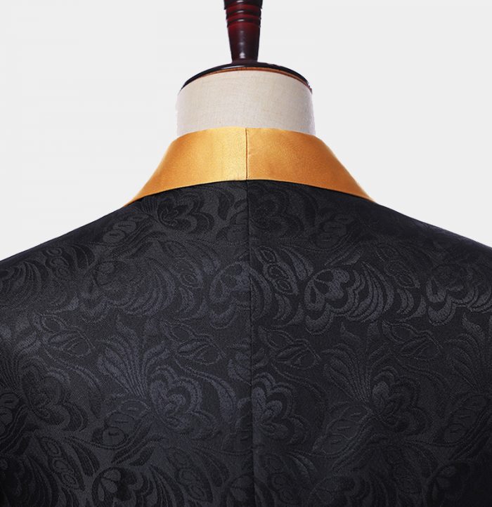 Black Jacquard Tuxedo with Gold Shawl Lapel 4