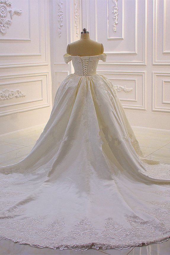 Mermaid Off-the-shoulder Sweetheart Neck Sleeveless Floor-length Tulle Wedding Dress With Lace 3