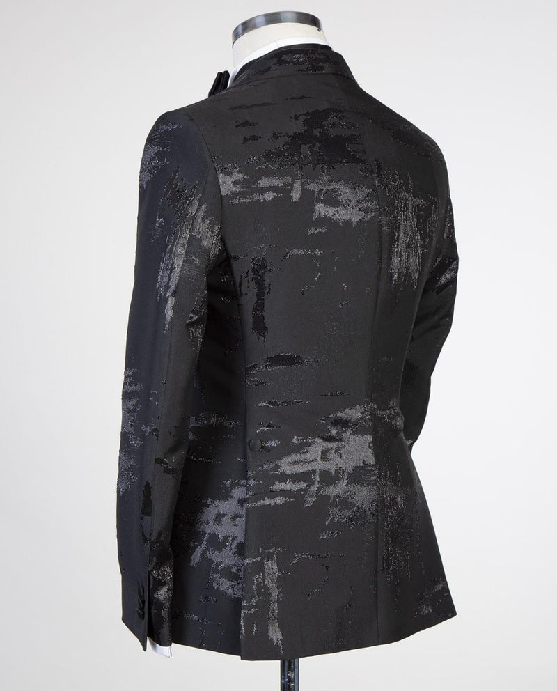 Black Patterns Peaked Lapel Three Pieces Wedding Men Suit 4