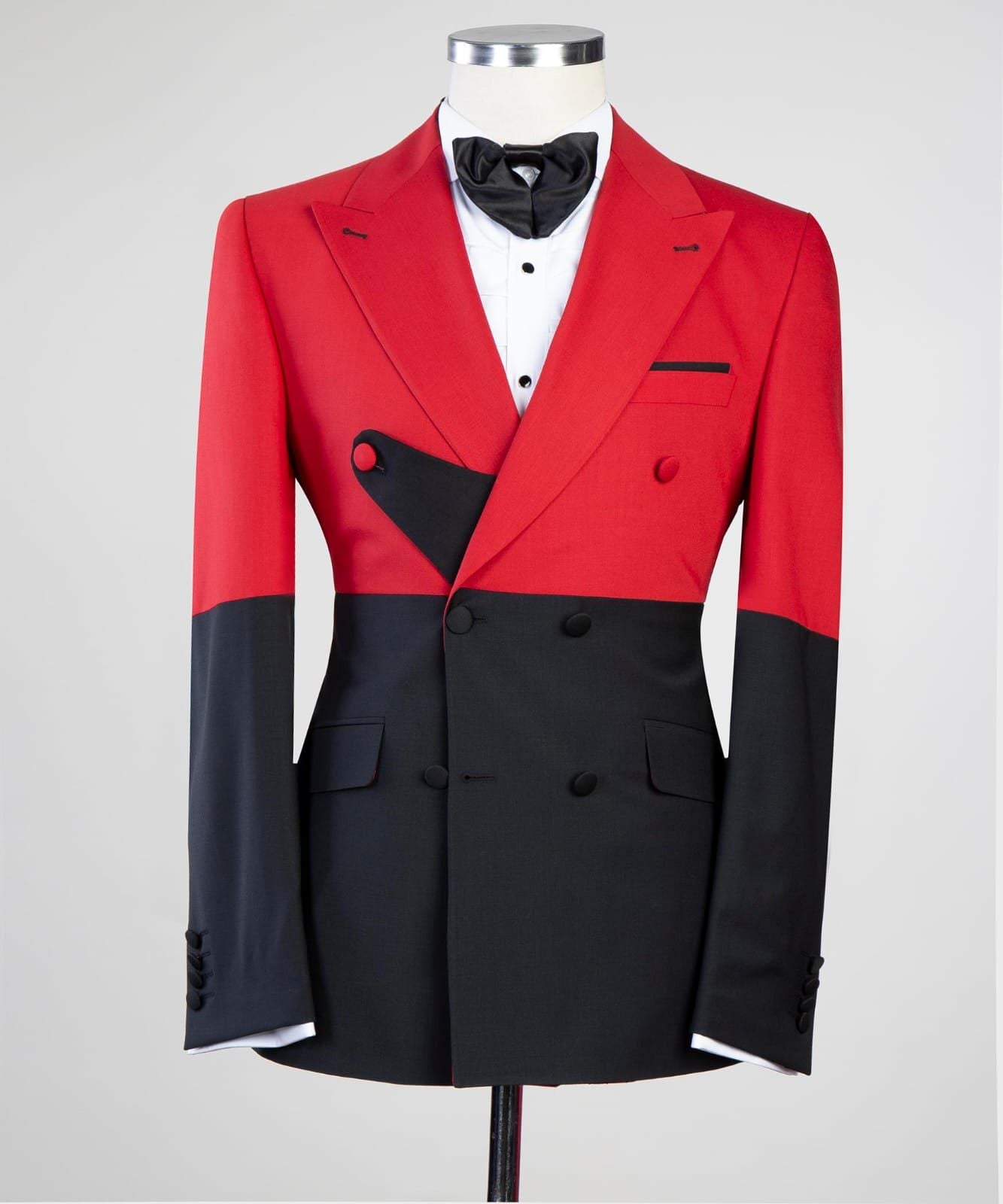 Red And Black Double Breasted Close Fitting Men Suit 3