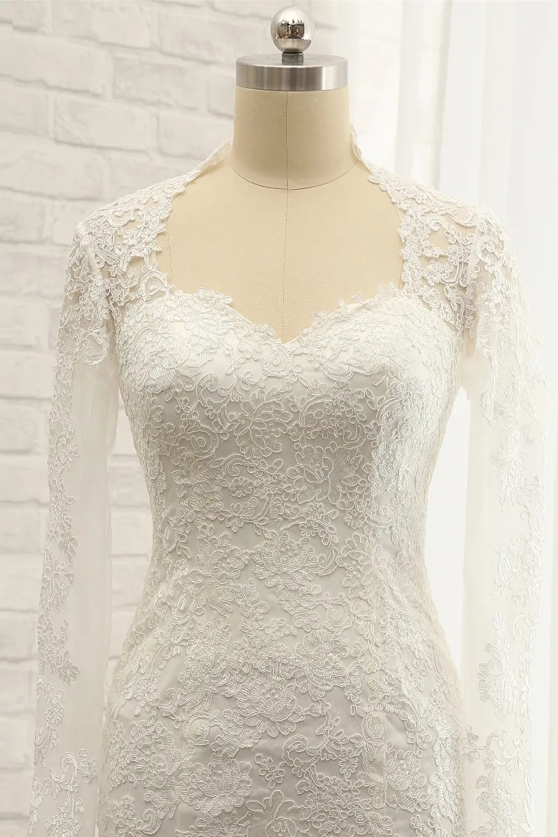 Mermaid Long Sleeves Floor-length Stretch Satin Bridal Dress With Appliques 3