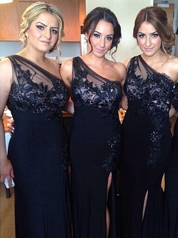 Column One Shoulder Sleeveless Floor-length Bridesmaid Outfit With Appliques 2