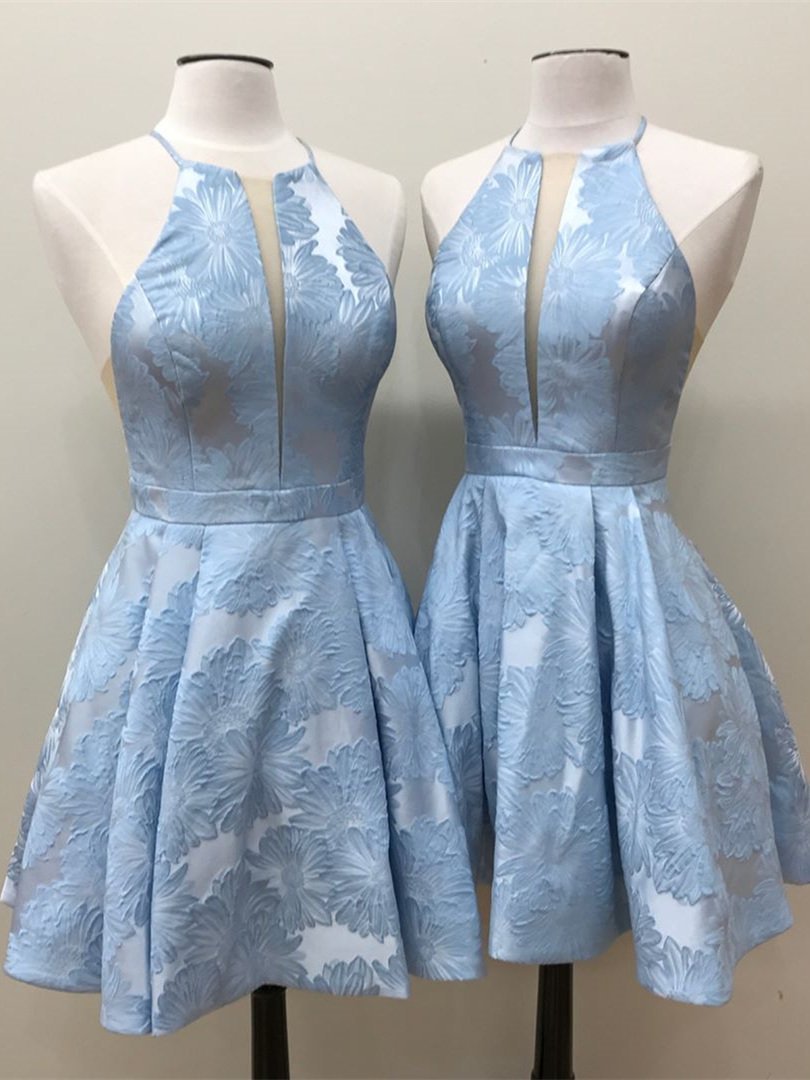A-line Plunging Neckline Sleeveless Mini Satin Homecoming Dress With Appliques 4