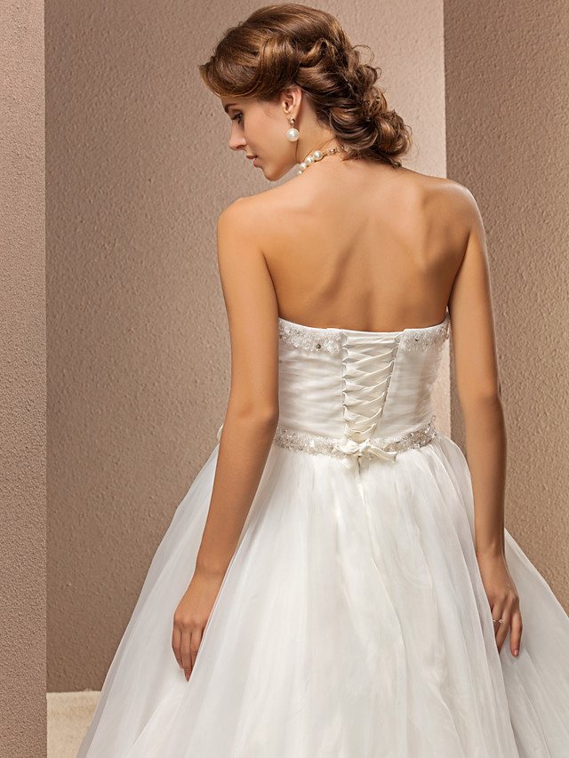 Ball Gown Strapless Sleeveless Floor-length Lace Bridal Attire With Lace 6